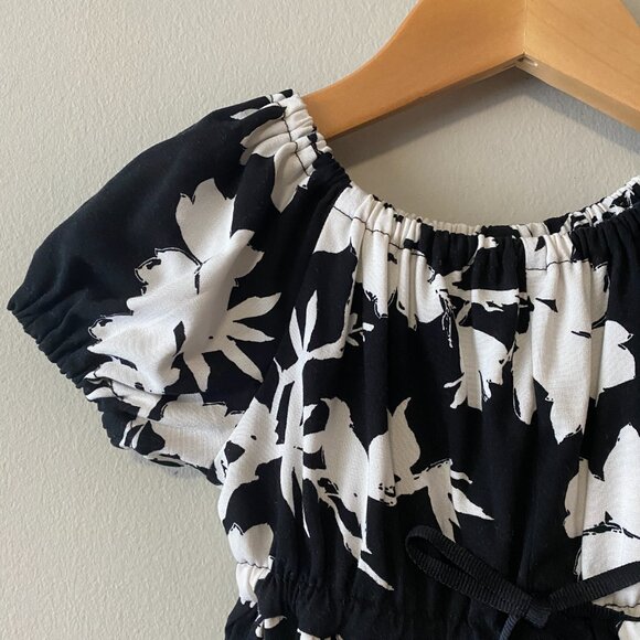 Handmade Children's Upcycled Rayon Black White Pattern Back Tie Bow Dress - Picture 7 of 14